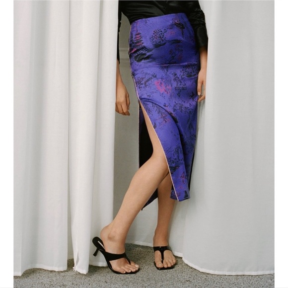 NWT ZARA Piped Printed Pencil Skirt M - Picture 3 of 6